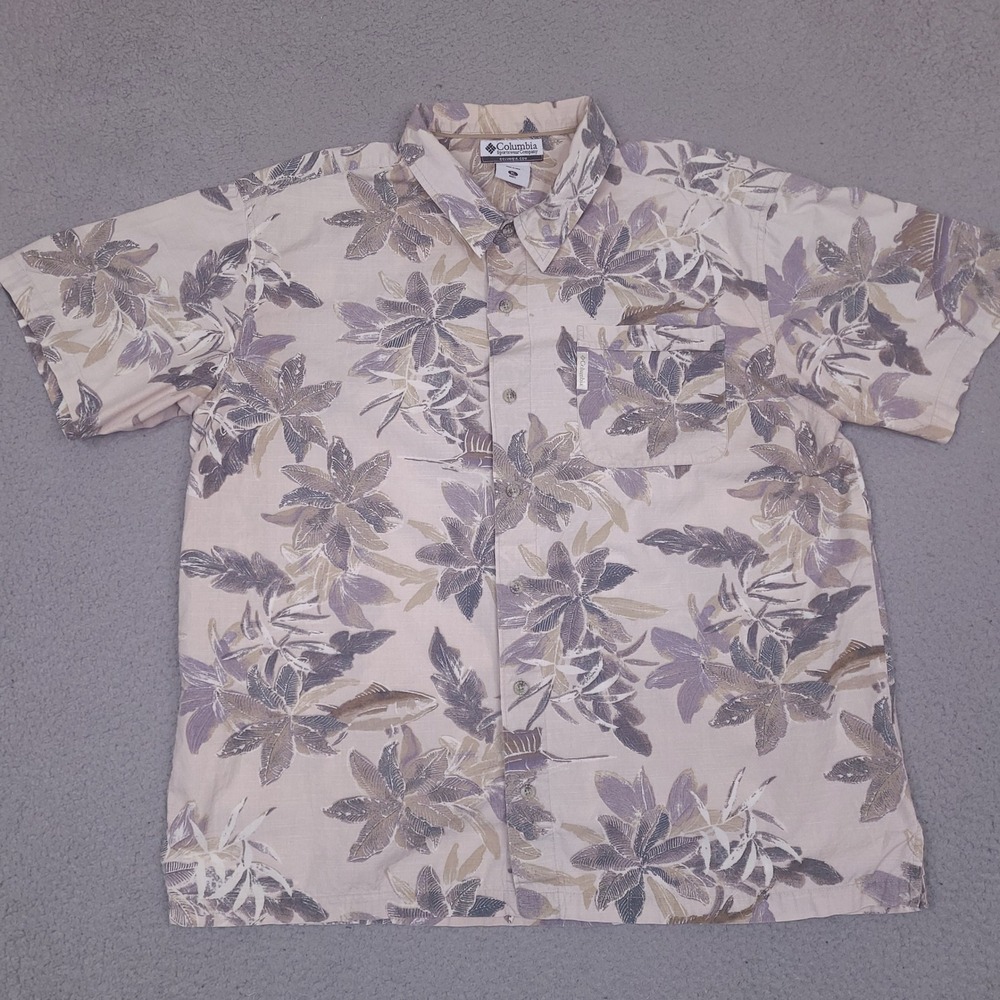 Columbia Sportswear Company Shirt Mens‎ XL Hawaiian Beige Floral Button Up